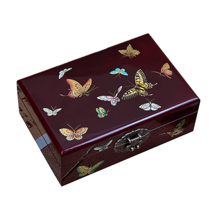 平遥手推漆首饰盒复古妆奁五金盒仿古梳妆盒推光漆器精致双层漆盒