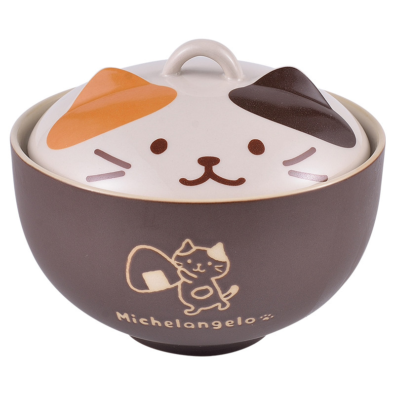 日式萌系猫咪盖碗可爱陶瓷家用三花猫宿舍用学生高颜值泡面碗卡通