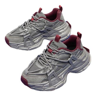 15mins休闲厚底老爹鞋红色显脚小