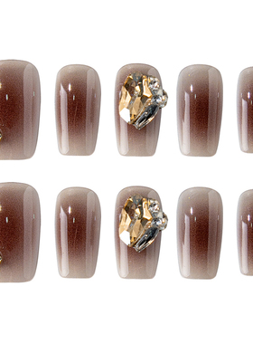 NailArt咖色腮红穿戴甲高级显白短中方中长梯ins纯欲风氛围感美甲