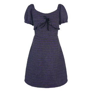 COOLLINE林子熙 夏花 黑加仑紫显白连衣裙贵气蝴蝶小香短裙女