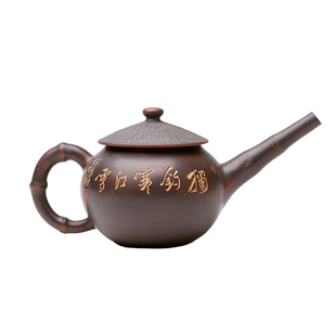 有石间 广西钦州坭兴陶渔翁壶 纯手工线刻泥兴陶长嘴紫陶茶壶茶具