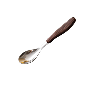 304不锈钢餐具勺子吃饭勺儿童餐勺仿木纹手柄西餐勺叉套装甜品勺