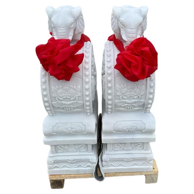 石雕门墩抱鼓石一对汉白玉大象