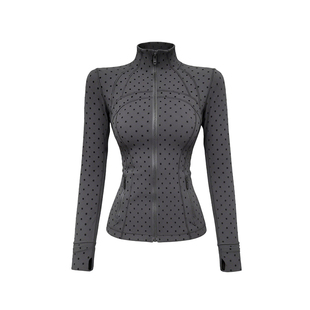 拉夏贝尔修身型黑色波点瑜伽服外套女春轻薄透气健身运动显瘦上衣