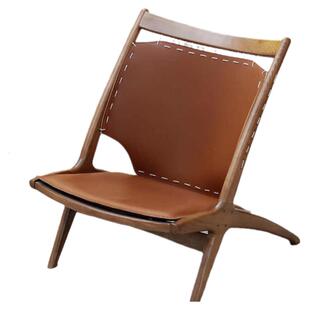 北欧马鞍皮实木靠背躺椅家用客厅休闲单人设计师懒人小户型沙发椅