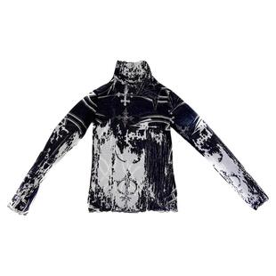 PunkFK+*图腾教堂网纱打底长袖|||印花高领中性微透朋克