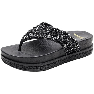 新款时尚风水钻海边厚底凉拖鞋