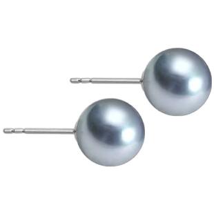 KEZ海水akoya真多麻色银蓝akoya珍珠耳钉S925银素钉耳环礼物耳饰