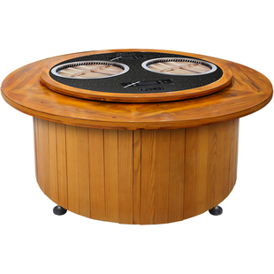 铁锅炖灶台桌商用柴火鸡地锅鸡鱼多锅旋转土灶台火锅桌饭店大锅台