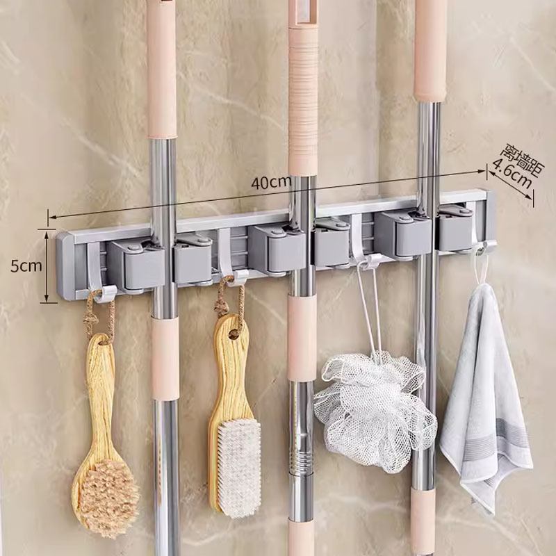 多规格拖把壁挂夹挂钩卫生间免打孔多功能墙上不锈钢扫把固定挂架