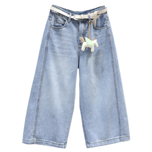 2026春夏新款8分牛仔裤女高腰宽松显瘦阔腿裤休闲复古百搭直筒裤