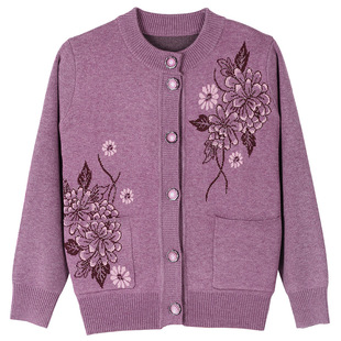 奶奶冬装上衣60岁70老年女装加绒加厚毛衣开衫外套羊毛衫老人衣服