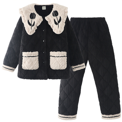 珊瑚绒睡衣女冬季三层加厚夹棉