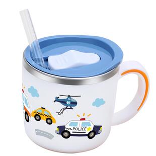 greenkeeps儿童水杯家用不锈钢牛奶吸管杯幼儿园宝宝敞口直饮杯子