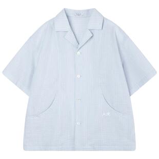 MUCMUKN【慵懒海风】轻爽泡泡肌理棉古巴领绣花短袖衬衫男童26夏