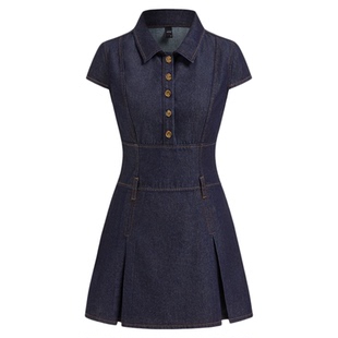 CIDER 牛仔翻领裙子收腰设计纽扣设计连衣裙女114733524