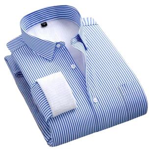 冬季加绒加厚保暖衬衫男长袖条纹百搭白色衬衣男士商务休闲男装寸