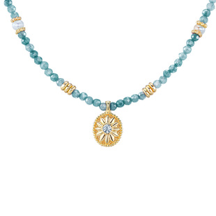 sanswood森吾《椰海日出》蓝锆太阳圆牌项链清凉度假风串珠锁骨链