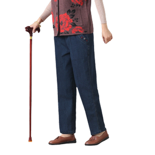 老人春秋女牛仔裤奶奶长裤宽松老年人女裤老太太老年裤子妈妈秋款