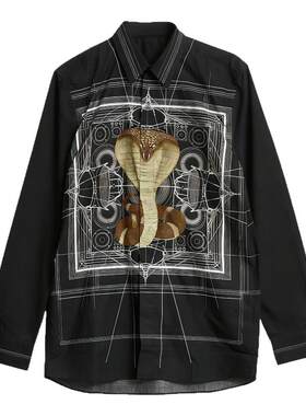 纪梵希GIVENCHY 男士棉质长袖衬衫眼镜蛇印花图案上衣银泰 301596