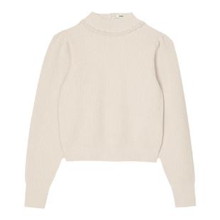 SANDRO秋冬女装法式气质时尚绵羊毛淡褐色仿珠饰领口半高领针织衫