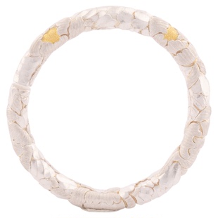 花好月圆 大理银小锤 纯手工錾刻镶金牡丹花999足银手镯女/可定制