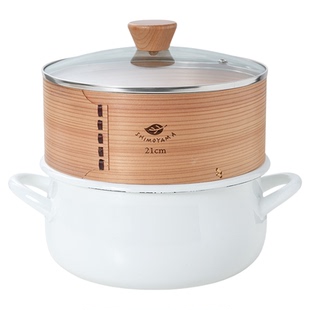霜山珐琅迷你蒸锅家用带蒸屉2层炖煮锅搪瓷22cm蒸炖一体双耳汤锅