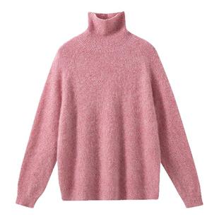 【岛精无缝一体】绵羊毛+山羊绒 经典高领插肩袖花纱针织衫毛衣