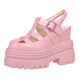 14cm超高跟真皮厚底包头凉鞋女夏休闲运动女士内增高12公分松糕鞋