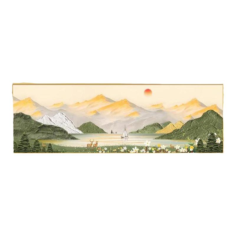 日照金山客厅装饰画北欧原木风沙发背景墙挂画聚宝盆新款山水壁画