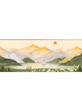 日照金山客厅装饰画北欧原木风沙发背景墙挂画聚宝盆新款山水壁画