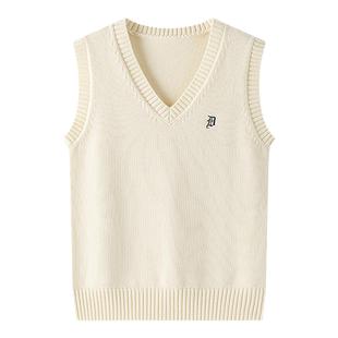 东京岁时记jk制服叠穿针织马甲背心女士春秋穿米白色刺绣纯棉上衣