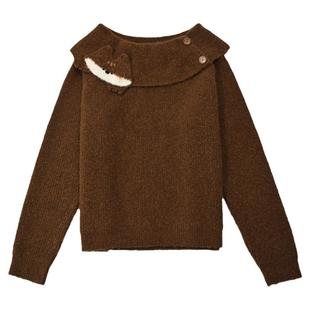 森女部落原创美拉德一字领毛衣宽松套头针织衫女秋2025冬新款上衣