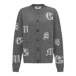 MSGM女士字母刺绣学院风针织衫开衫毛衣
