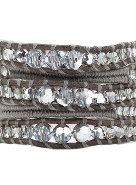 复古银色水晶皮绳手链路塔斯曼