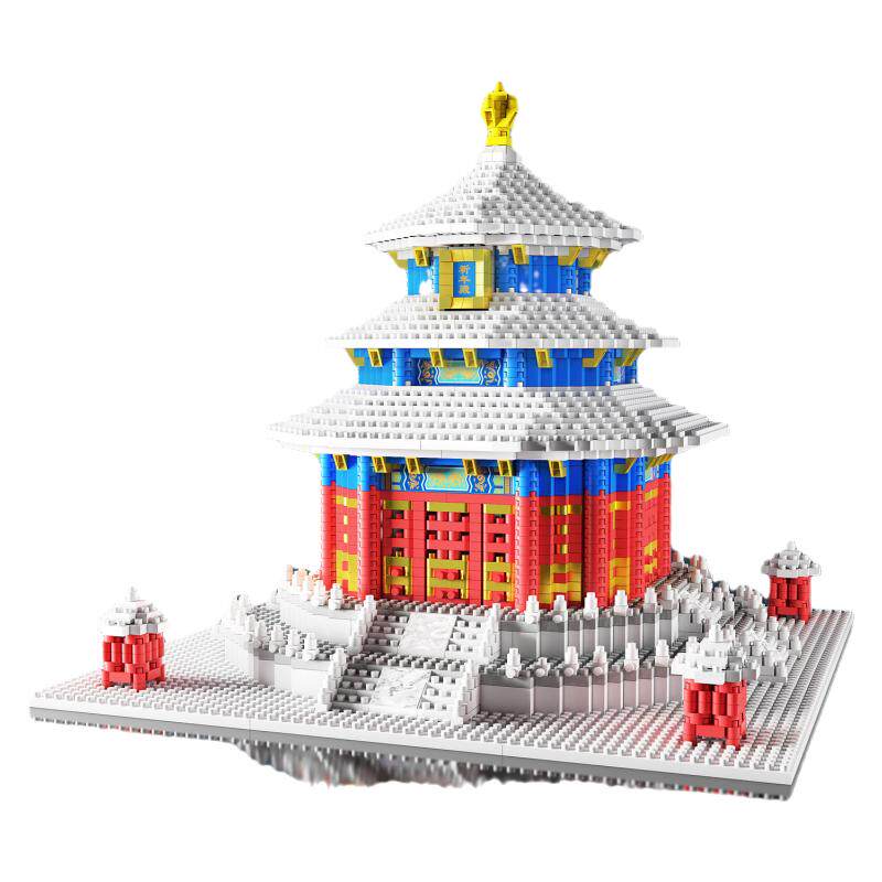 雪景天坛钻石颗粒建筑拼插积木