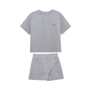 荒荒家 纯色短袖裙裤空气套装2025夏季新款休闲学院运动两件套女