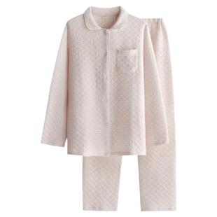 简约格子情侣睡衣秋冬季纯棉空气层三层夹棉保暖长袖家居服套装
