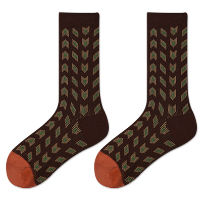 UPMORN前辰格子女纯棉双针中筒袜