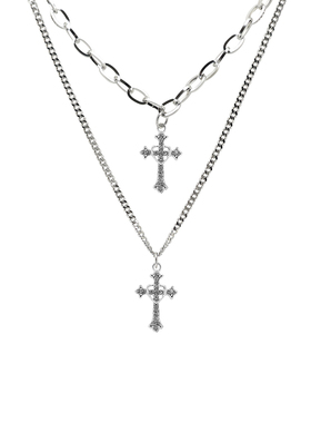 轻奢爱心水钻十字架钛钢蛇骨项链