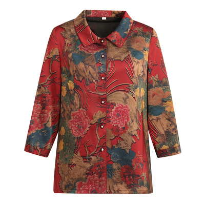 桑蚕丝奶奶装香云纱七分袖衬衫