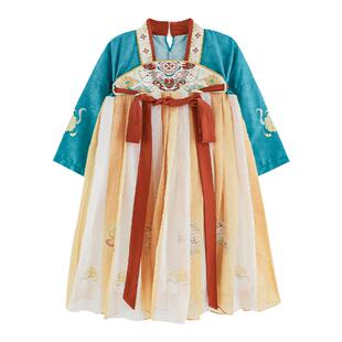 幼悠女童重工刺绣汉服襦裙春秋甜蜜可爱隐隐暗纹缎面拼袖连衣裙潮