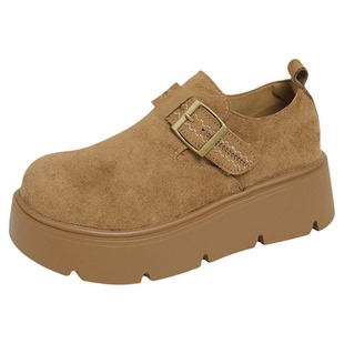 真皮厚底乐福鞋女春季2026新款小个子增高5cm松糕底勃肯单鞋34码