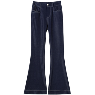 春夏新款深蓝色天丝牛仔裤女宽松大码高腰显瘦垂感加长冰丝喇叭裤