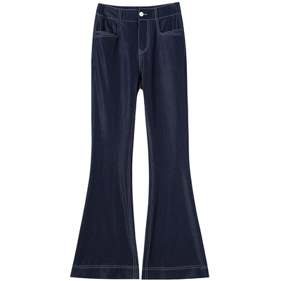 秋冬加绒深蓝色加厚牛仔裤女