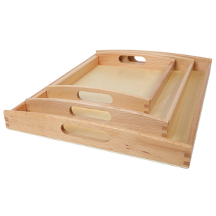 蒙氏榉木托盘幼儿园日常生活辅助用具蒙台梭利早教木质手柄收纳盘