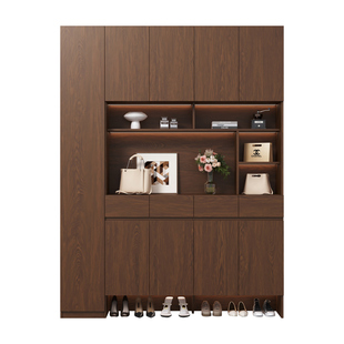 鞋柜家用门口定制橡木胡桃全实木一体靠墙收纳柜入户玄关储物高柜