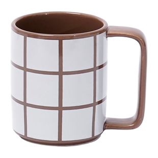 URFF DECO 马赛克马克杯复古陶瓷早餐咖啡杯牛奶水杯棕色格子黑白
