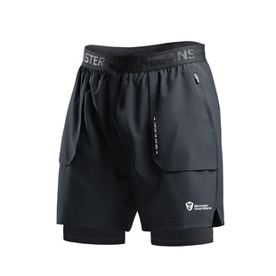 Monster Guardians运动短裤跑步健身训练马拉松内衬假两件四分裤